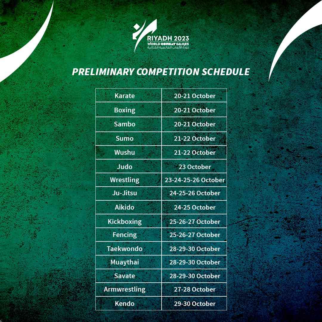 Riyadh 2023 World Combat Games: Date of Karate competition